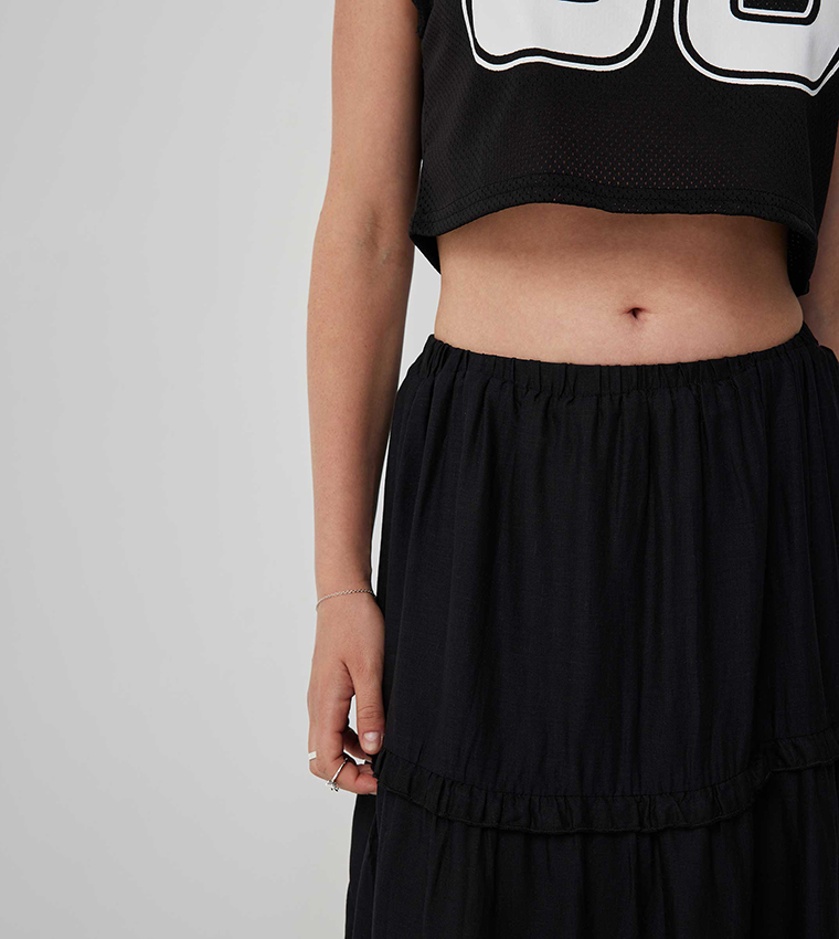 Solid Maxi Tiered Skirt