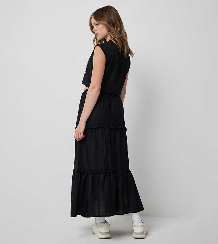 Solid Maxi Tiered Skirt