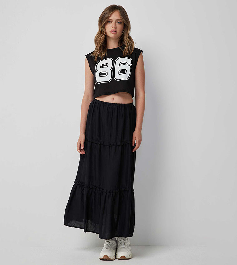 Solid Maxi Tiered Skirt