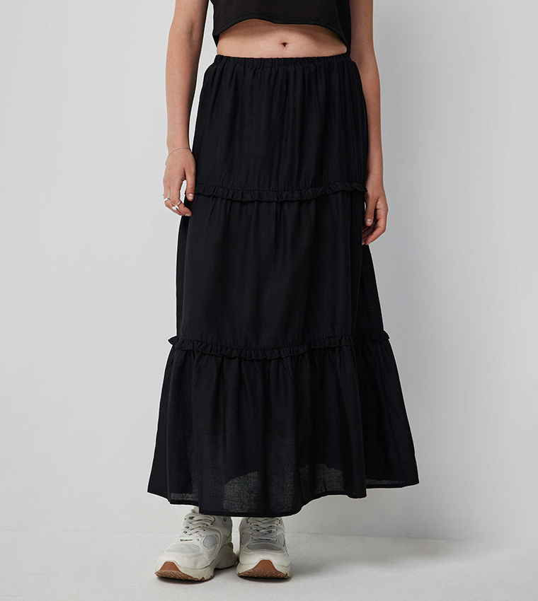 Solid Maxi Tiered Skirt