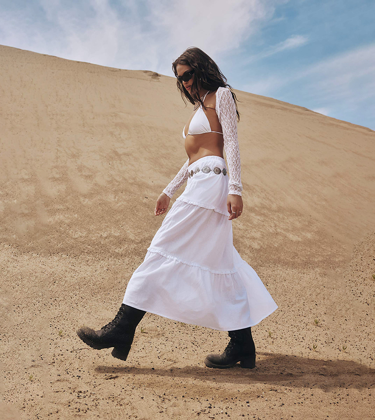 تنورة ماكسي سادة بطبقات 