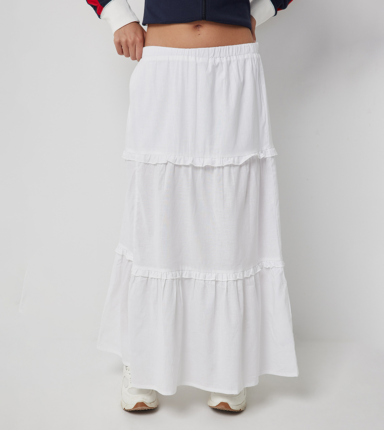 تنورة ماكسي سادة بطبقات 