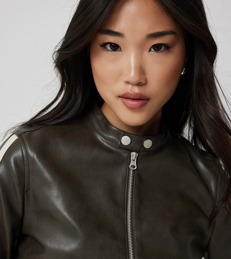 Faux Leather Zip-Through Jacket