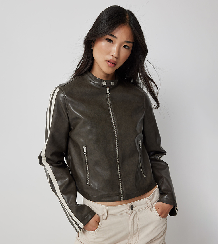 Faux Leather Zip-Through Jacket