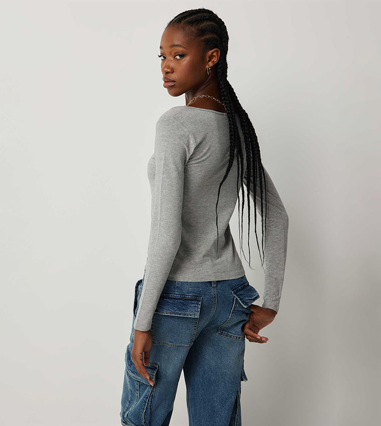 Solid Square Neck Cropped T-Shirt