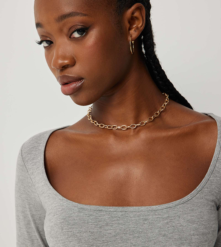 Solid Square Neck Cropped T-Shirt