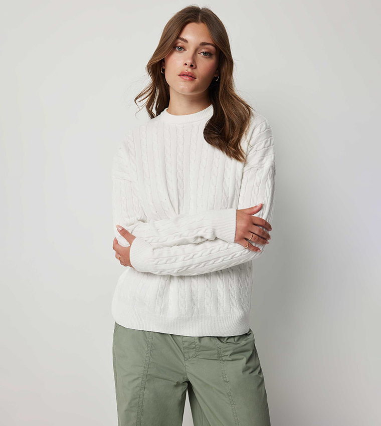 Cable Knit Crew Neck Sweater