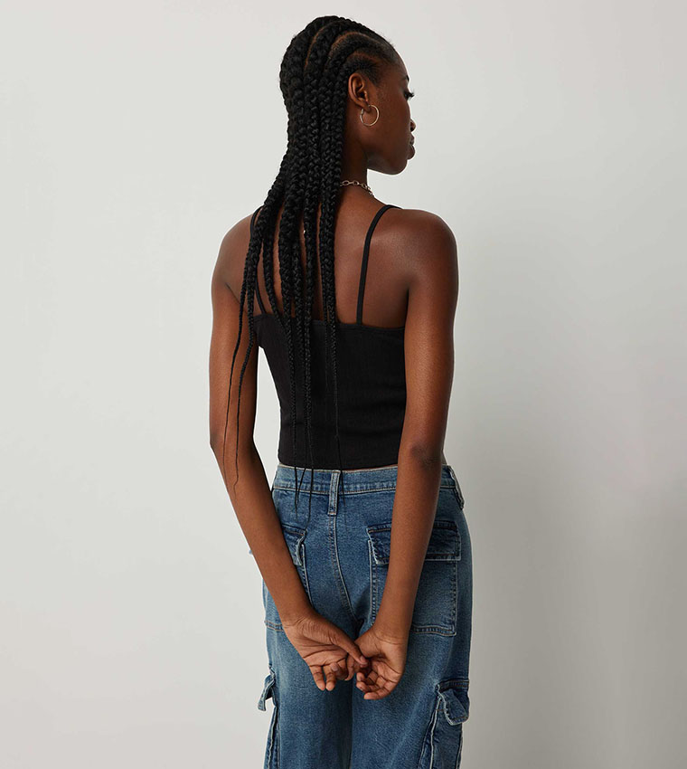 Textured Lace Trim Cami Top