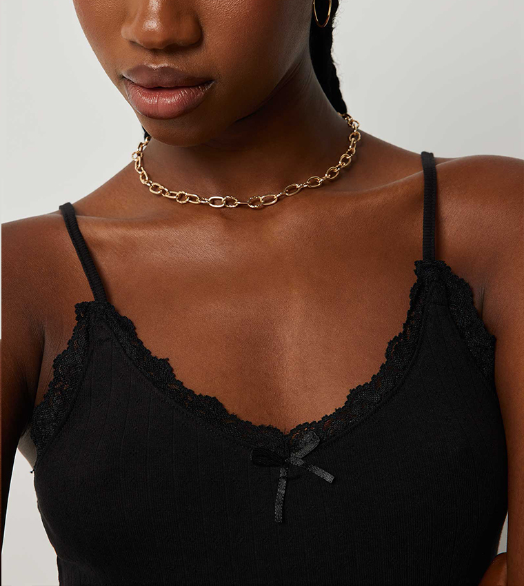 Textured Lace Trim Cami Top