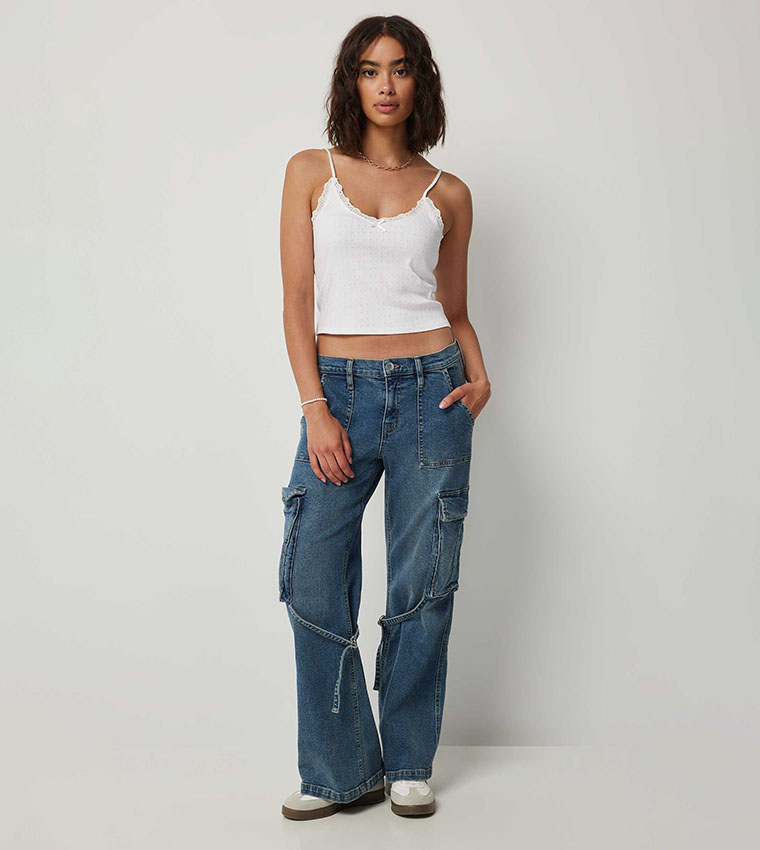 Textured Lace Trim Cami Top