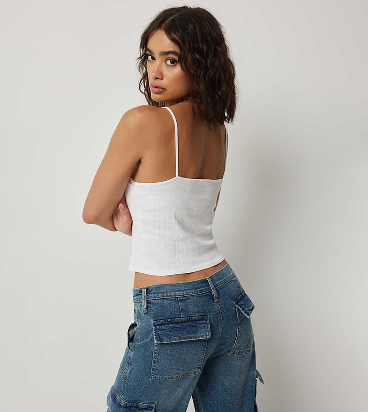 Textured Lace Trim Cami Top