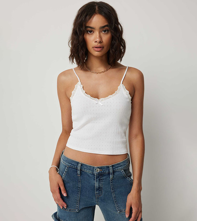 Textured Lace Trim Cami Top
