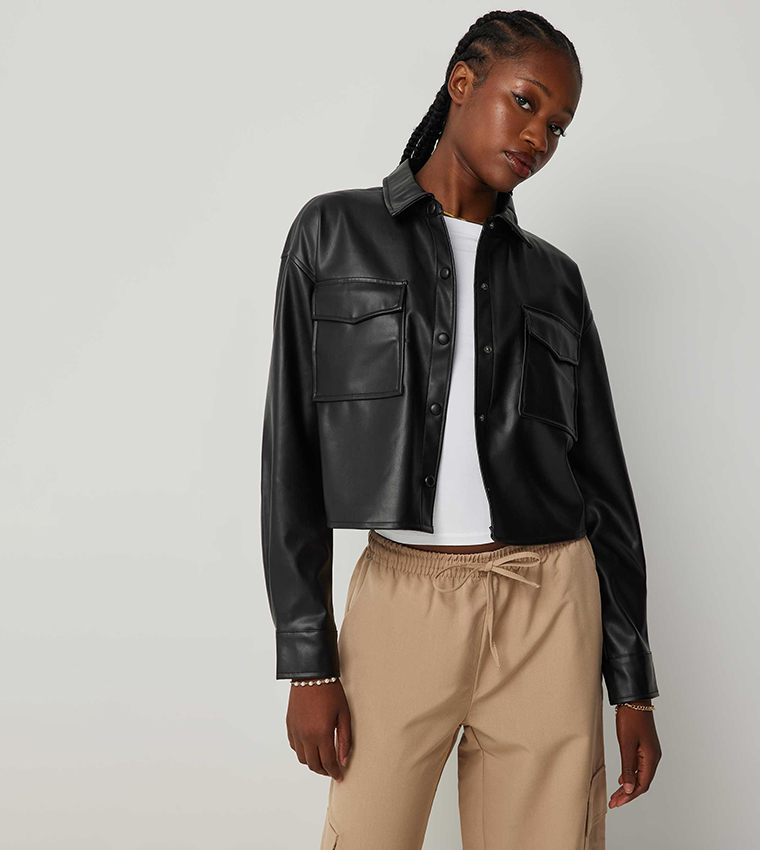 ★送料・関税込★CITYBREEZE★ECO LEATHER CROP JACKET★ CITYBREEZE】22FW Eco leather zip-up cropped jacket□関税込