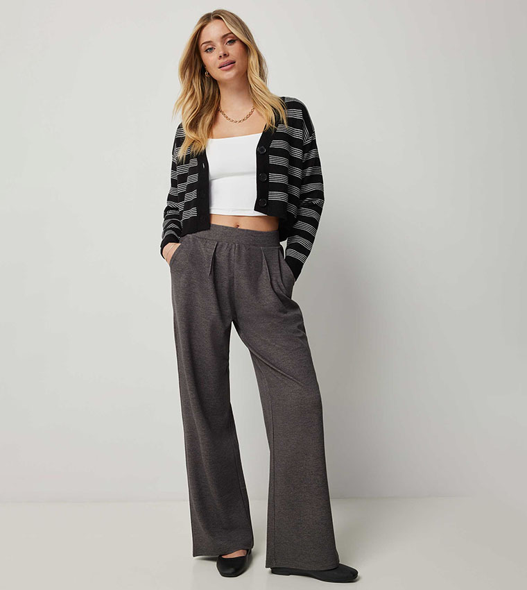 High Rise Tailored Wide Leg Trousers