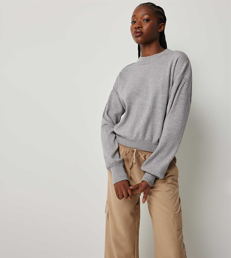 Buy Ardene Knitted Crew Neck Sweater In Grey 6thStreet Oman