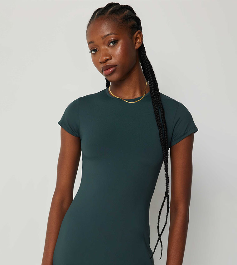 Solid Short Sleeves Maxi Dress