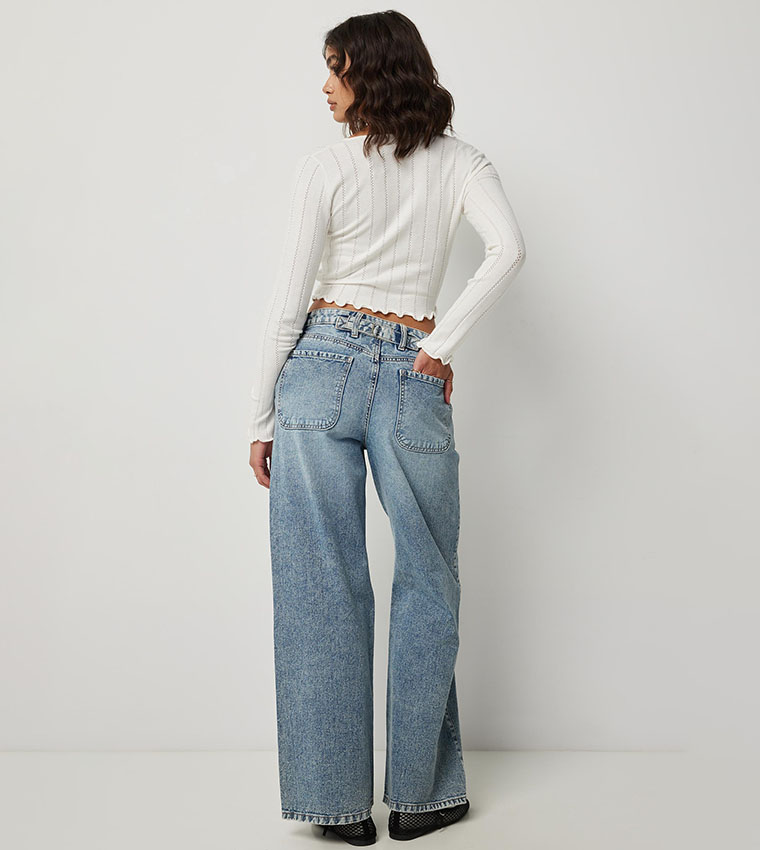 Faded Mid Rise Wide Leg Jeans