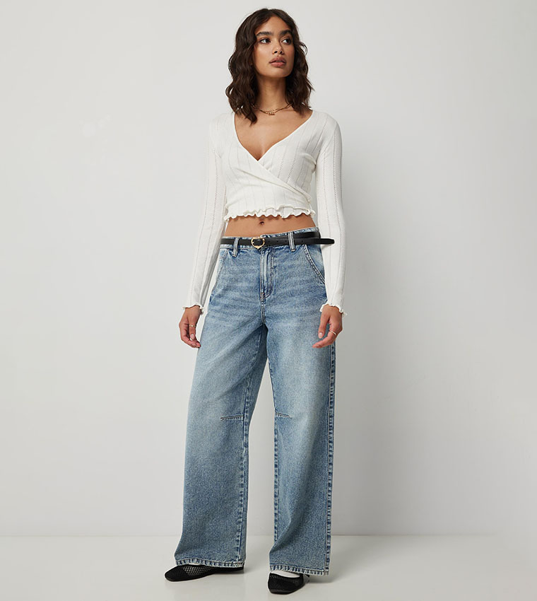Faded Mid Rise Wide Leg Jeans