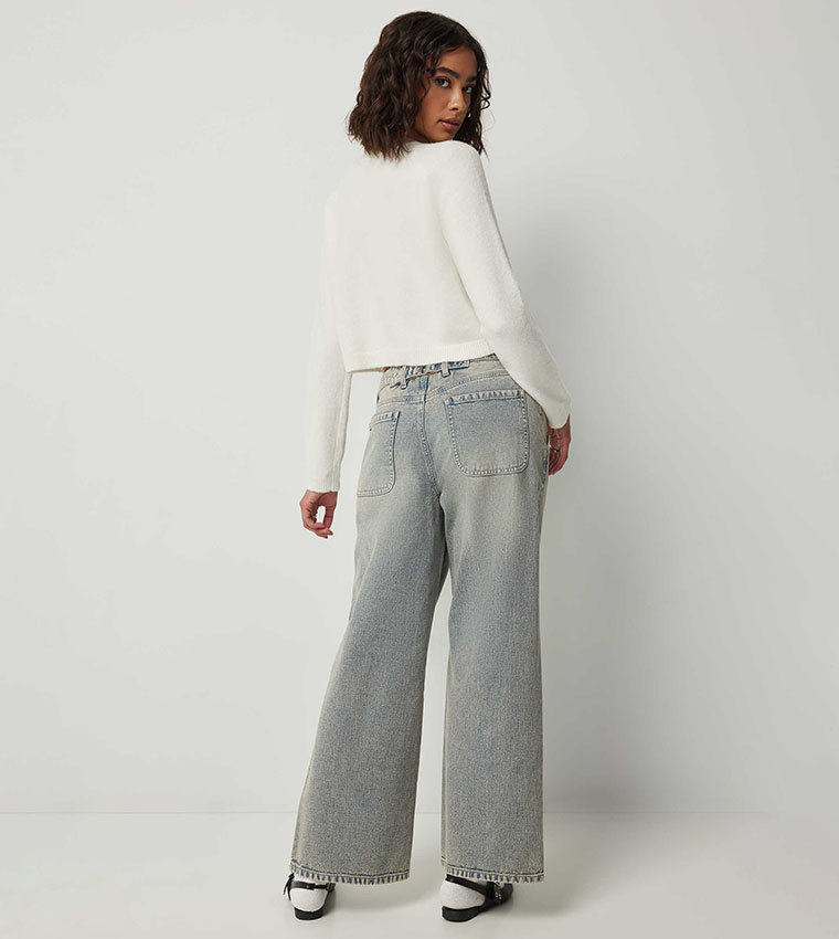 Faded Mid Rise Wide Leg Jeans