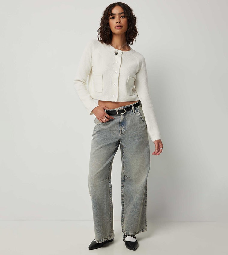 Faded Mid Rise Wide Leg Jeans