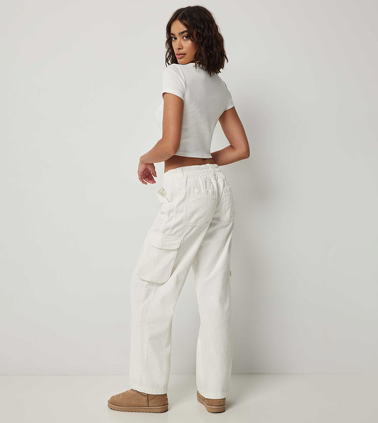 Button Closure Corduroy Cargo Pants