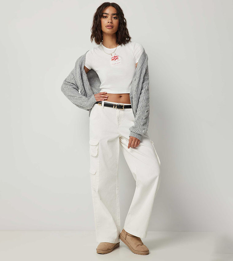 Button Closure Corduroy Cargo Pants