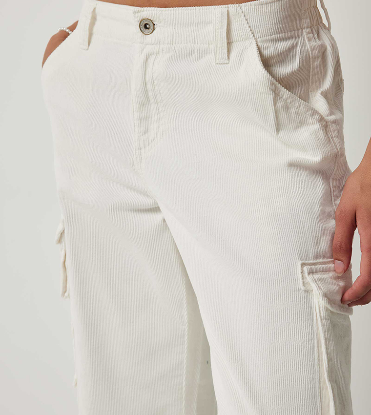 Button Closure Corduroy Cargo Pants