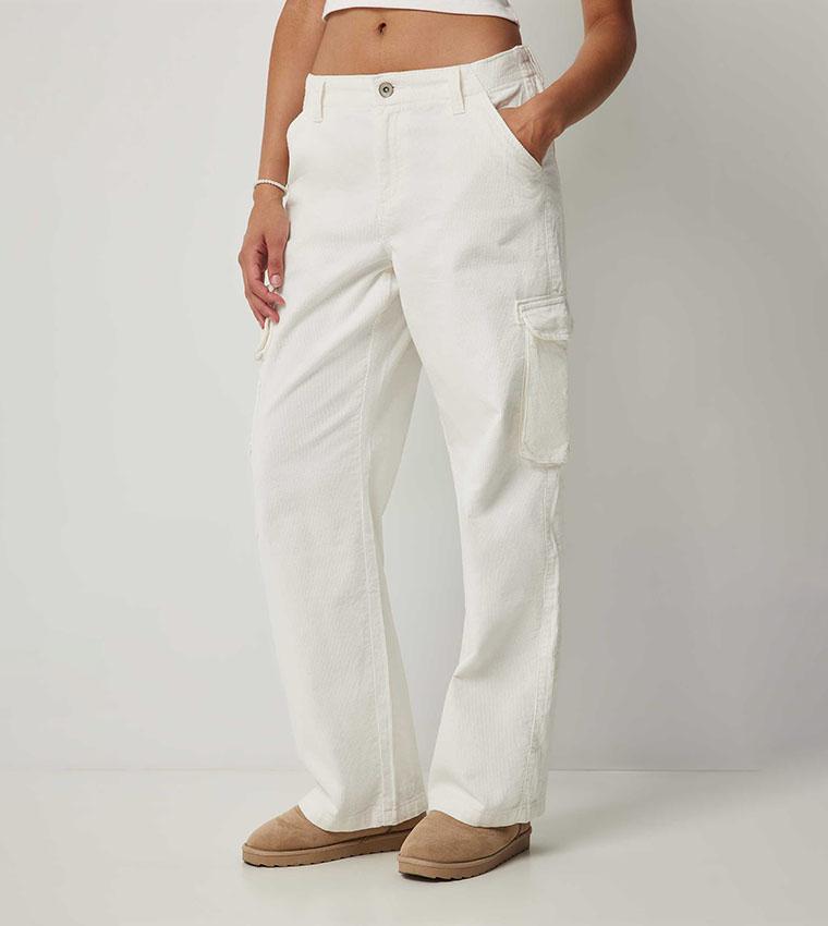 Button Closure Corduroy Cargo Pants
