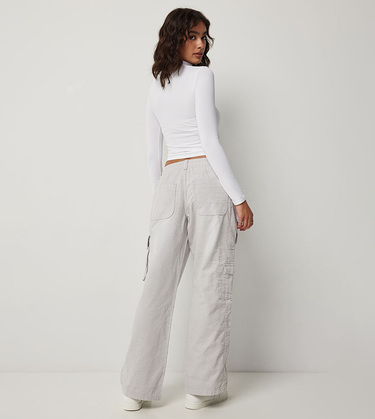 Button Closure Corduroy Cargo Pants