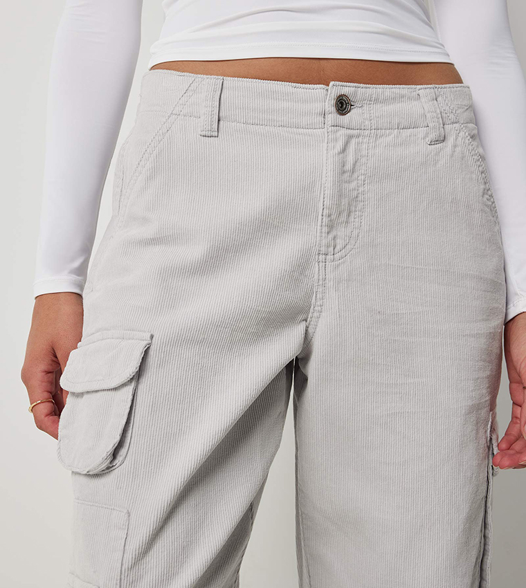 Button Closure Corduroy Cargo Pants