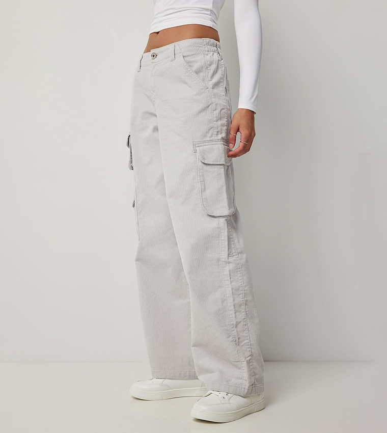 Button Closure Corduroy Cargo Pants