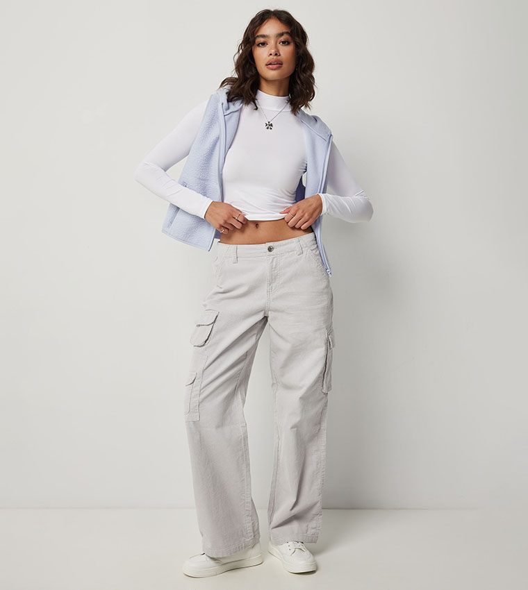 Button Closure Corduroy Cargo Pants