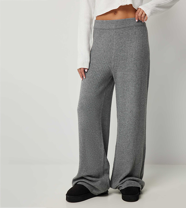Ribbed Elastic Waist Pants
