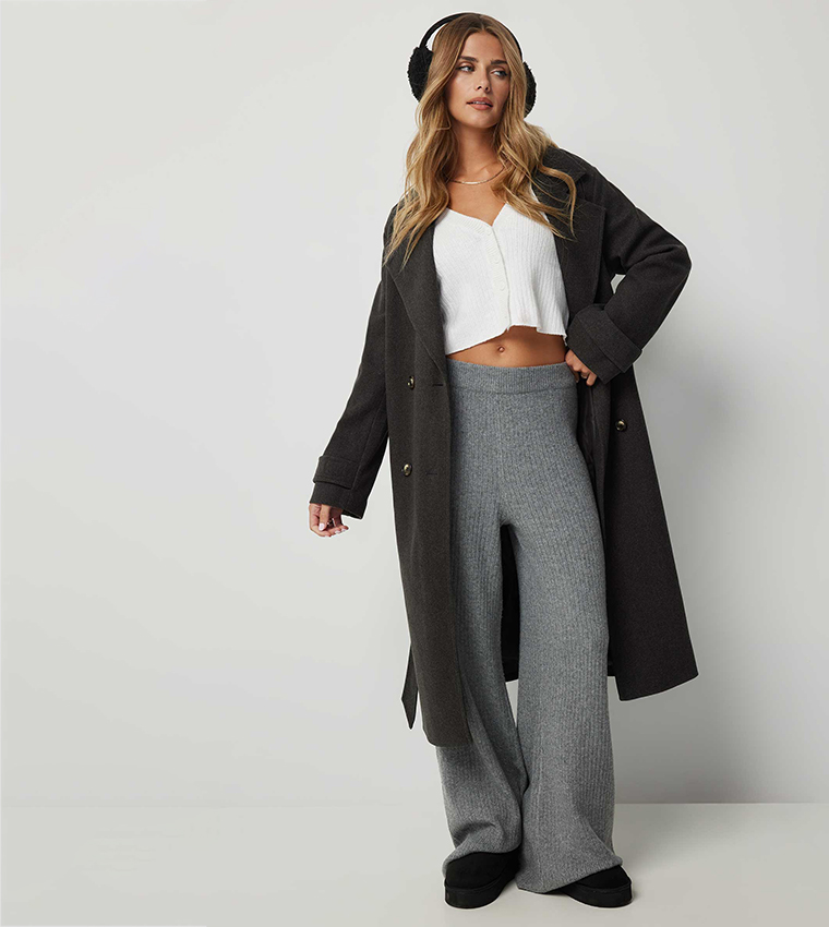 Ribbed Elastic Waist Pants