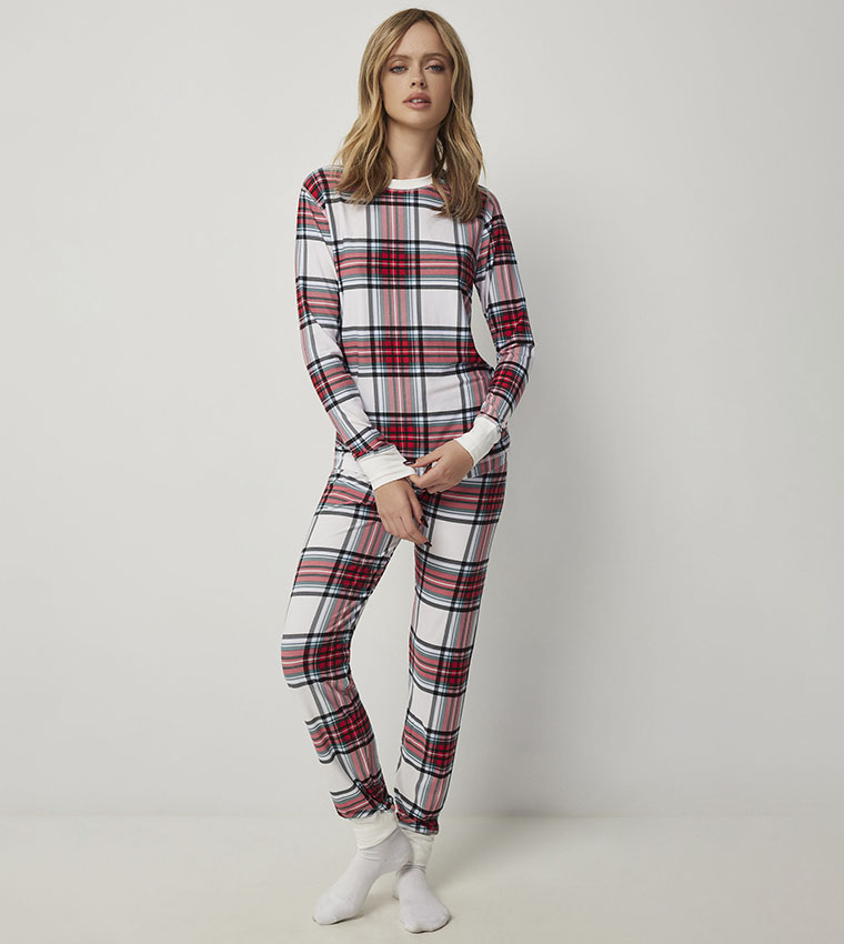 Checked Skinny Fit Pajama Set