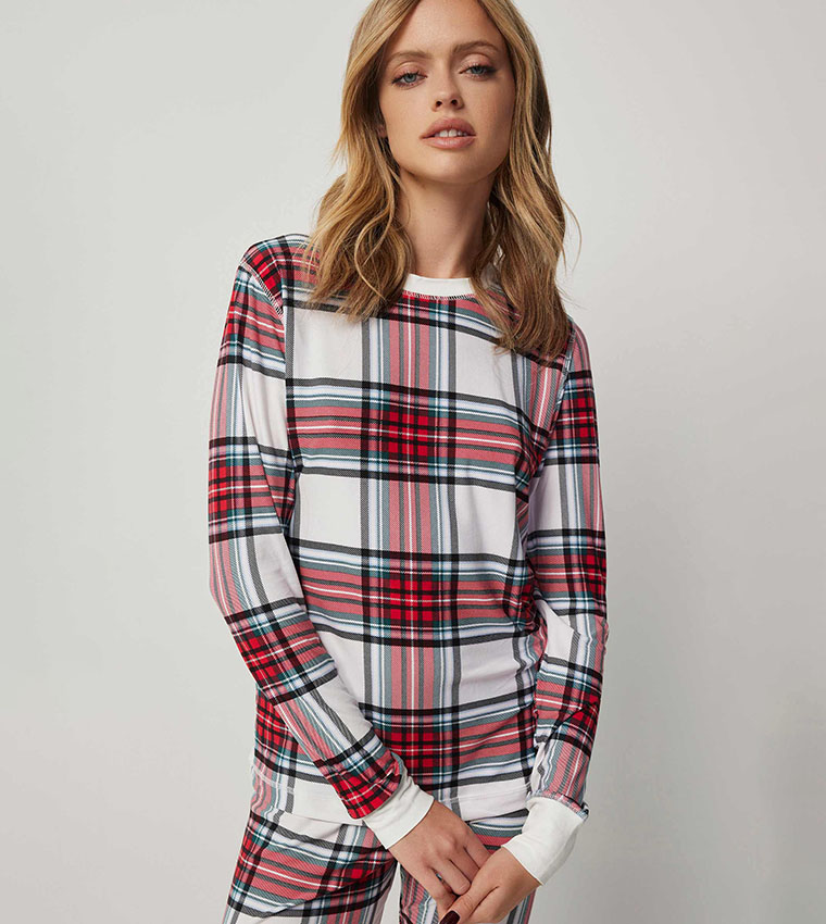 Checked Skinny Fit Pajama Set