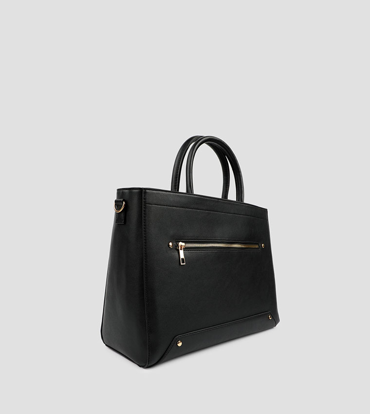 Faux Leather Tote Bag with Laptop Sleeve