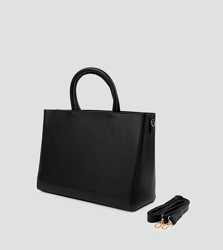 Faux Leather Tote Bag with Laptop Sleeve
