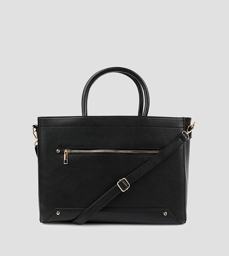 Faux Leather Tote Bag with Laptop Sleeve