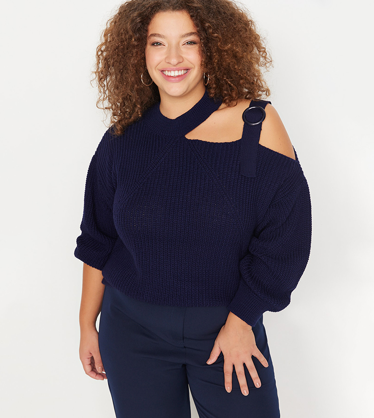 Plus size navy blue sweater best sale