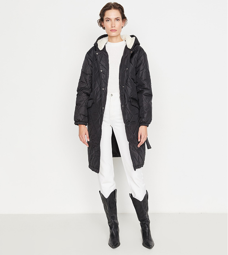 Cheap monday long line padded coat with detachable outlet sleeves