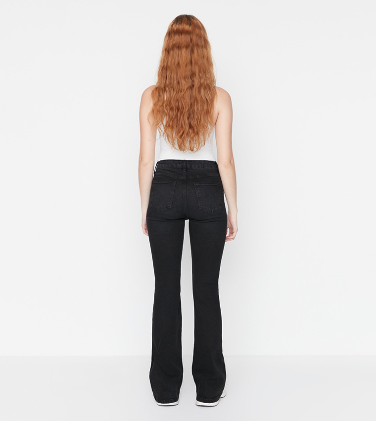 Fray Hem Waistband Wide Leg Jeans