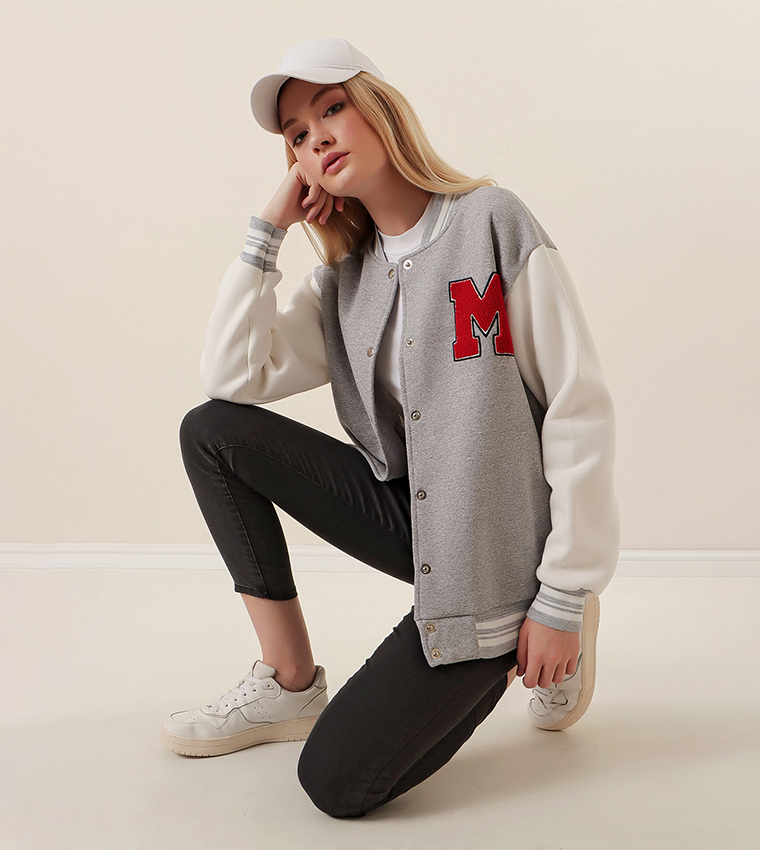Buy Bigdart Applique Detail Varsity Jacket In Grey 6thStreet Qatar