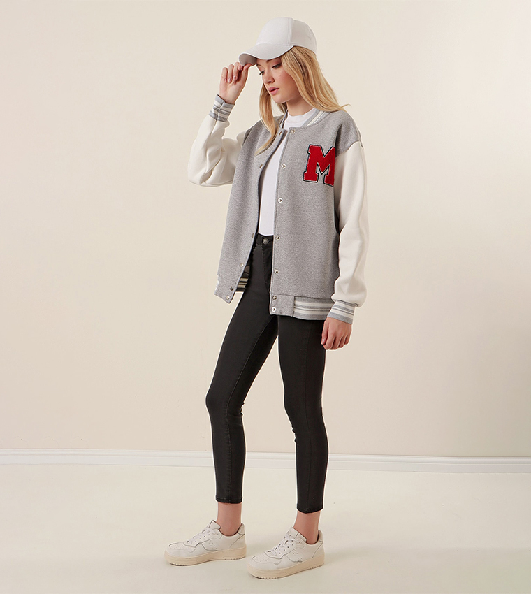 Buy Bigdart Applique Detail Varsity Jacket In Grey 6thStreet Qatar