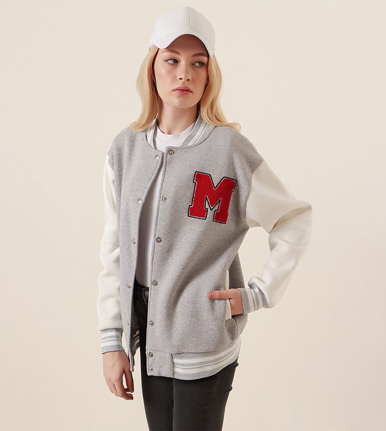 Buy Bigdart Applique Detail Varsity Jacket In Grey 6thStreet Qatar