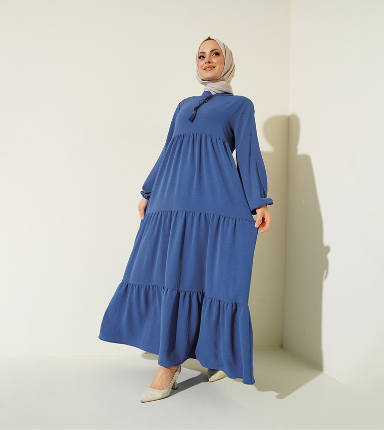sachin and babi light blue dress Navy Blue Casual Short/Long Sleeve Maxi Dress with Pockets