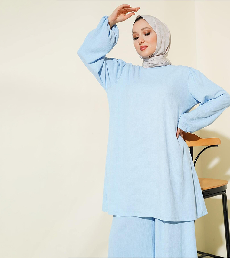 Buy Bigdart Outlet Solid Hijab Top And Bottom Set In Blue | 6thStreet UAE