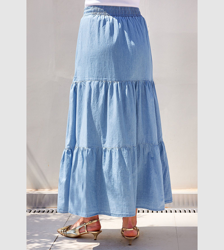 Buy Bigdart Washed Tiered Denim Maxi Skirt In Blue 6thStreet Bahrain