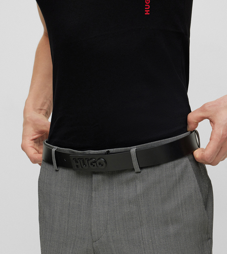 Logo Embossed Leather Belt