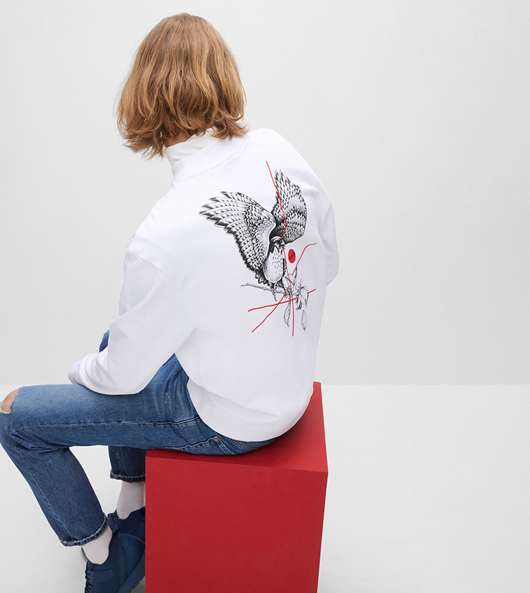 Relaxed Fit Sweatshirt with Tattoo Inspired Artwork